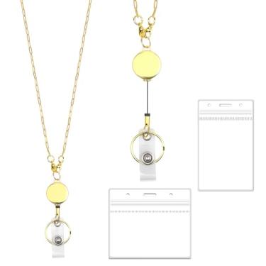 Imagem de Cordão retrátil Satrry para crachás de identificação, colar de cruzeiro dourado fofo com suporte de identidade, carretel resistente à água, clipe para mulheres professoras (amplamente espaçado)