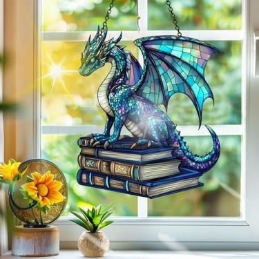 Imagem de Apanhador de sol de acrílico colorido, apanhadores de sol, dragão livro, decoração de janela, arte de parede de criador de arco-íris, para quarto, varanda, interior, exterior, jardim, enfeites de