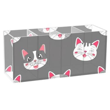Imagem de TSENQUE Porta-lápis colorido personalizado fofo para mesa de desenho animado de gatos cinza preto marcador artístico organizador de acrílico copos de lápis