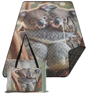 Imagem de TSENQUE Tapete de praia fofo coala urso mate impermeável à prova de areia, cobertor de grama tapete de acampamento grande cobertor de piquenique fofo, 203 cm x 152 cm