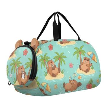 Imagem de CEBUGI Bolsa esportiva para meninas, meninos, capivara, academia, bolsa com compartimento para sapatos, bolsa de fim de semana
