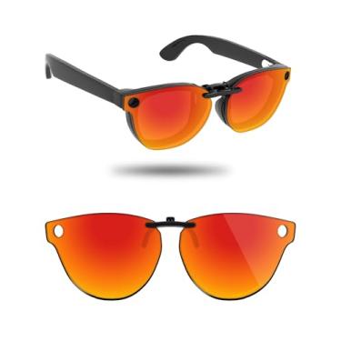 Imagem de Fiskr Óculos de sol polarizados Clip-On para Ray-Ban Meta Headliner RW4009 e Gen 2 RW4013 50 mm - Proteção UV - Não abre, Vermelho fogo, 50mm