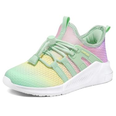 Imagem de RUNSIDE Tênis leve para meninas, tênis infantil, tênis esportivo com cadarço para corrida/caminhada (bebê/criança pequena/criança grande), Amarelo dégradé, 4 Big Kid