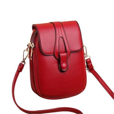 Imagem de Bolsa Tiracolo Feminina Pequena de Ombro em Couro PU Estilo Carteiro, Transversal Elegante, Cabe Celular, Casual para Uso Diário (Vermelho)