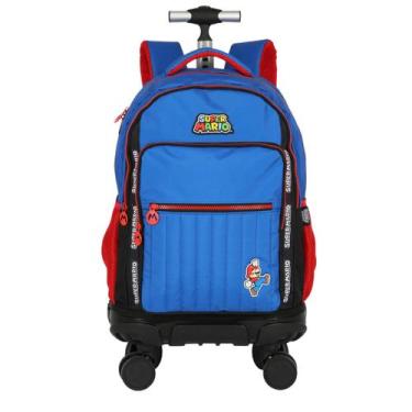 Imagem de Mochila Super Mario Bros Rodinhas Mala 360 Escola Reforçada, Azul