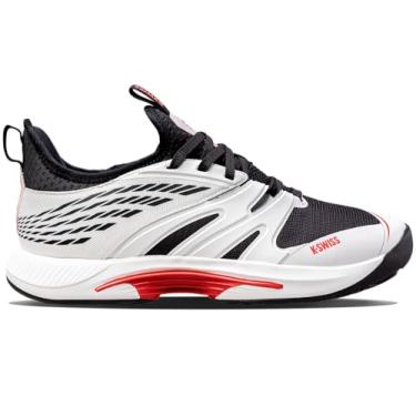 Imagem de K-Swiss Tênis masculino Hypercourt Express 2, Branco brilhante/limão elástico/vermelho de alto risco, 39