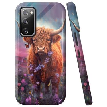 Imagem de WZCJDHMJ Capa para Samsung Galaxy S20 FE 5G/4G, capa à prova de choque de camada dupla - silicone + PC resistente a impactos, capa protetora antiarranhões de 6,5 polegadas - linda vaca Highland