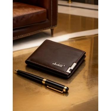 Imagem de Carteira curta masculina dobrável de couro, dobrável fina com vários bolsos para cartão (marrom escuro)