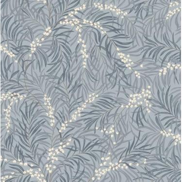 Imagem de Fiula Papel de parede azul e branco folhas e frutas papel de parede boho papel de parede autoadesivo descascar e colar papel de contato removível adequado para locatário banheiro cobertura de quarto