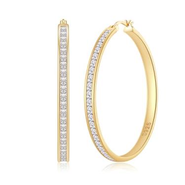 Imagem de VEEDOFA Brincos de argola de strass grandes para mulheres, argolas hipoalergênicas de zircônia cúbica grande com pino de prata esterlina, brincos de strass banhados a ouro 14 K, prata esterlina 925