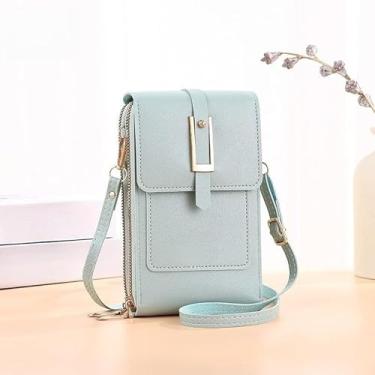 Imagem de Bolsa tiracolo de couro antifurto pequena bolsa para celular para uso diário feminino, Verde, Bolsa quadrada pequena transversal