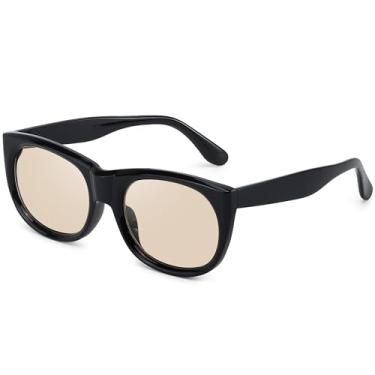 Imagem de KISVIBE Óculos de sol grandes quadrados de topo plano para mulheres, lente marrom claro, proteção UV400, armação grande moderna para uso diário, Preto/Marrom, Medium