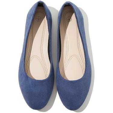 Imagem de Shupua Sapatilhas para mulheres, bico redondo, sapatilhas, elegantes, pretas, confortáveis, sapatos de bailarina para trabalho, Azul marino, 41