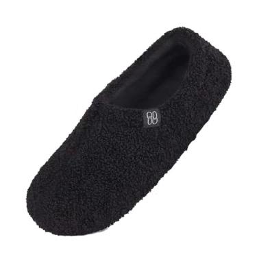 Imagem de Pantufas de pelúcia unissex com salto totalmente coberto, para uso doméstico, antiderrapante, aconchegante, para uso doméstico, masculino e feminino, Preto, 36