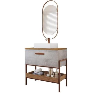 Imagem de Gabinete de Banheiro Portinari 80 com Espelho Lumini Cimento/Freijo - 