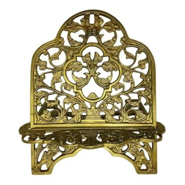 Imagem de Suporte Porta Bíblia Plástico Apoio Decorativo Livros Leitura Altar Sala Quarto Mesa 29 cm x 25 cm x 18 cm para Leitura Diária e Exibição de Livros Sagrados em Mesa Brasileira(Dourado)