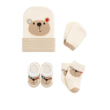 Imagem de Kit 4 Peças Fofurinha Recém Nascidos Com Touca Luva e Meia Meia 3D Beb