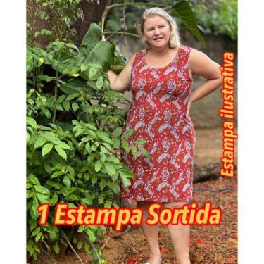 Imagem de Vestido Camiseta Estampado Em Liganete Malha Fresquinha  Plus Size Sol