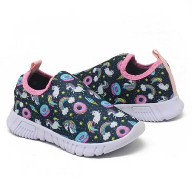 Imagem de Tênis Infantil Escolar Calce Facil Leve Confortável Unicornio Arco-iri