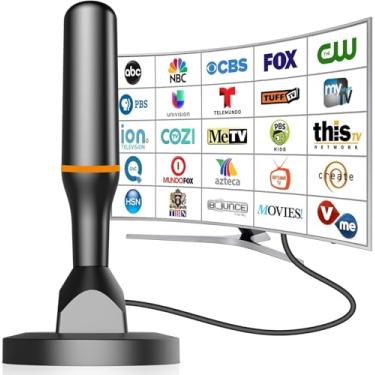 Imagem de Antena de TV interna para canais locais, antena digital HD 4K para Smart TV interna com base magnética, sem necessidade de cabo - Recepção de 360°, alcance de 120 milhas, cabo de 2,5 m - suporta todas