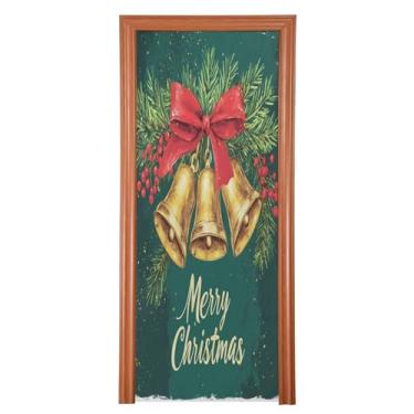 Imagem de SEHANY Capa de porta de sinos de guirlanda de Natal, decoração externa, tecido de alta elasticidade, capa de porta de Natal, faixa de Natal, capa de porta para porta da frente, festa festiva