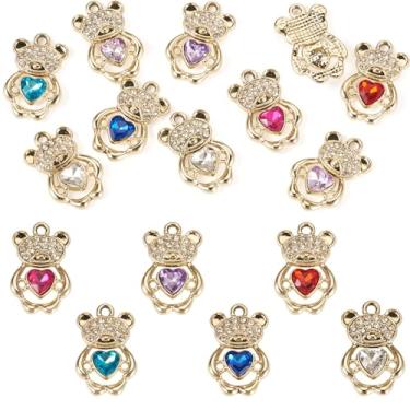 Imagem de 10 peças de urso de strass de liga com pingentes de coração, pingentes de vidro, pingentes de joias para dia dos namorados/dia das mães para brincos faça-você-mesmo, colar, pulseira, corrente, joias