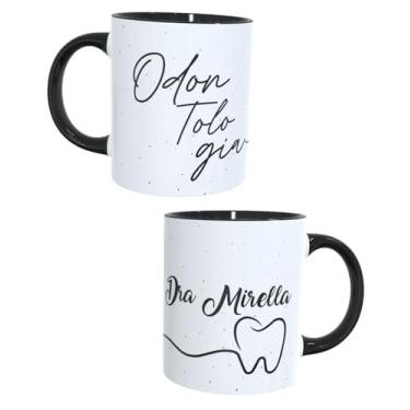 Imagem de Caneca Odontologia Personalizada com Nome 340ml em Porcelana Premium | Caneca para Dentista e Estudantes | Presente Profissional Criativo para Consultório (PRETO)