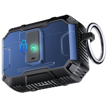 Imagem de Capa blindada resistente para AirPods Pro3 Geração com trava e chaveiro, proteção resistente contra quedas de 360°, abertura de 1-clique e tampa magnética, capa dura AirPods Pro 3ª capa rígida para