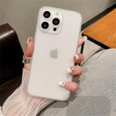 Imagem de Capa respirável com dissipação de calor para iPhone 15, 14, 13, 12, 11 Pro Max, em malha vazada, ultrafina e lisa, transparente.