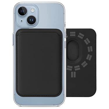 Imagem de COMWINN Carteira Mag Safe com ímãs de fileira dupla – Suporte de cartão minimalista de couro Mag Safe – Carteira magnética fina para iPhone 14/13/12 Series modelo e capa Magsafe – Max Fit 3 cartões preto
