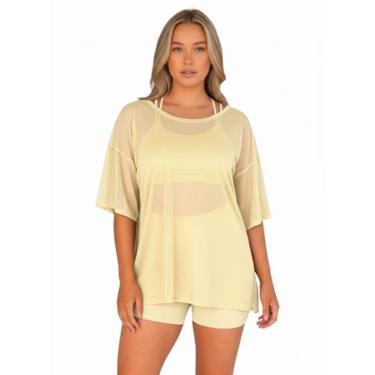 Imagem de Blusao Tule Feminina Manga Curta Fitness Academia Amarelo Tamanho:Únic