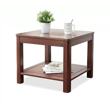 Imagem de Mesa central de madeira mesa lateral sofá mesa lateral sala de estar mesa de centro pequena mesa quadrada casa armário de armazenamento duplo mesa de canto mesa quarto