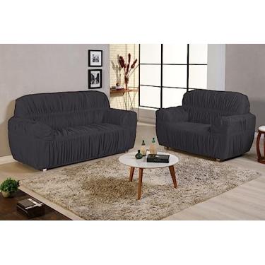 Imagem de capa de sofa 3 e 2 lugares padrao 21 elasticos super ajustavel qualidade premium (CINZA)