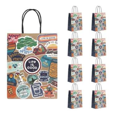 Imagem de DONQE 9 sacos de papel para presente com alças 21 x 10 x 10 cm x 10,160 cm, sacos de presente a granel, reutilizáveis para lembrancinhas de festa para aniversário, casamento, dia dos namorados, dia