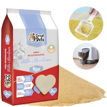 Imagem de Kit 2 Areia de Gato Biodegradável Great Pets Milho e Mandioca Fina 2kg Antiodor