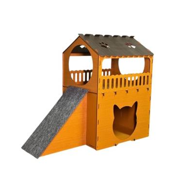 Imagem de Casinha Casa de Gato Toca para Gatos em MDF com 2 Andares, Rampa e Arranhador com Carpete – Playground Parquinho Casa Grande Tipo Beliche Luxo, Brinquedo para Gatinho, Diversão para Gatos