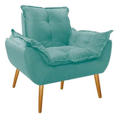 Imagem de Poltrona Opala Palito Mel Suede Azul Turquesa - Doce Sonho Móveis