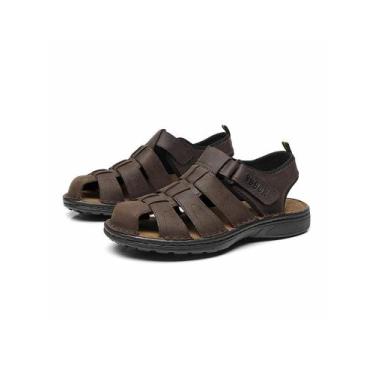 Imagem de Sandálias Esportivas Masculinas De Couro De Primeira Camada, Antiderra