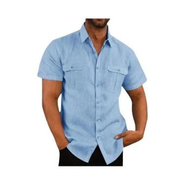 Imagem de Camisa Masculina plus Size De Algodão E Linho De Manga Curta Estilo Ca