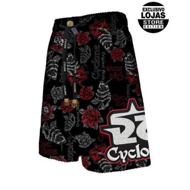 Imagem de Bermuda Cyclone Veludo Skull Roses, Preto, Vermelho, 3G