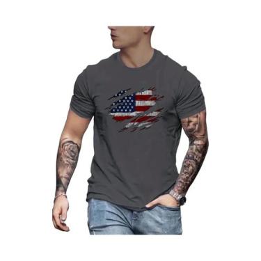 Imagem de Camiseta Masculina De Algodão Com Estampa Da Bandeira Americana, Casua