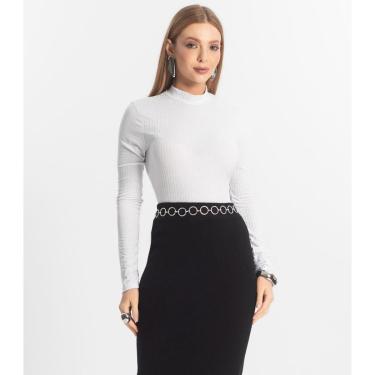 Imagem de Blusa Manga Longa Feminina Canelada Select Branco-Feminino