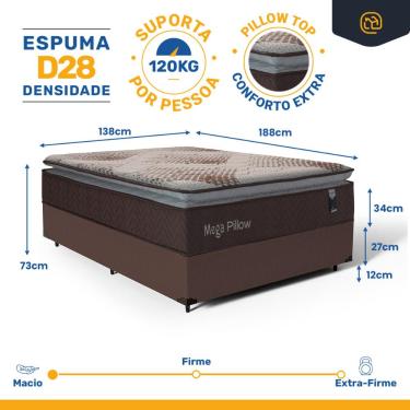 Imagem de Cama Box com Colchão de Molas Ensacadas Mega Pillow Casal 138cm