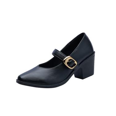 Imagem de MGGMOKAY Mary Jane Sapato feminino de salto alto confortável para trabalho, casual e escritório, Preto, 39