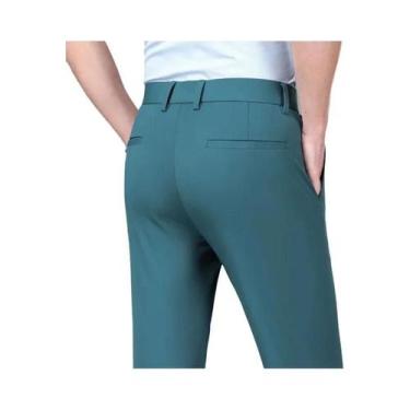 Imagem de Calças De Terno Masculinas Em Seda Gelada Verde Exército E Azul, Elást