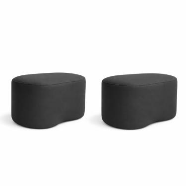 Imagem de Kit 2 Puff Orgânico Curvo Feijão Sala Redondo Confortável Moderno Suede Cinza Escuro