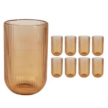 Imagem de Kit 8 Copo Vidro Versalhes Ambar Canelado Long Drink 450ml - CLICK HOU