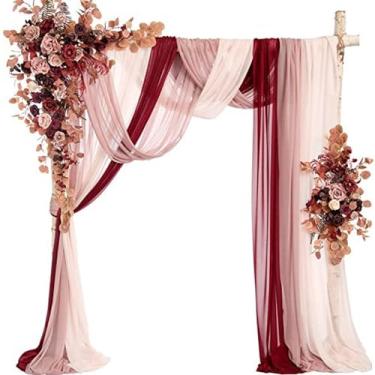 Imagem de Flores artificiais de arco de casamento - Pacote com 5 com 2 brindes de flores grandes e 3 tecidos drapeados para decoração de cerimônias e decoração de festas, perfeito para casamentos e eventos