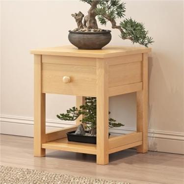 Imagem de Mesa de console de madeira maciça - Rack de armazenamento simples com gavetas, suporte de exibição multicamadas para plantas, ideal para varanda, varanda, corredor e corredor