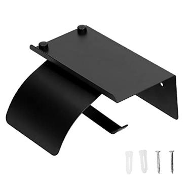 Imagem de Suporte de papel higiênico de aço inoxidável, montagem na parede, rack de rolo de tecido com prateleira, capa à prova d'água, preto para banheiro, cozinha e casa